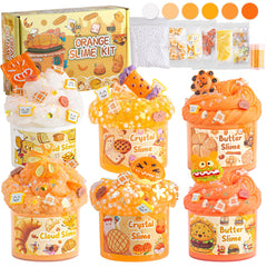 6 Packs Gradient Orange Slime Kit - Cloud Slime Butter Slime & Clear Slime Crunchy Slime for Kids with Various Slime Add-ins Non Stick Slime Party Favors for Girls and Boys 360ml Kids Slime(Bread)
