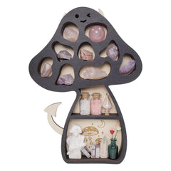 FNYDOX Floating Mushroom Shelves Crystal Display Shelf for Wall Cute Mushroom Decor Wooden Rock Collection Display Shelf Wall Mounted Crystal Organizer Shelf for Stones Display Home Decor for Wall