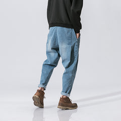 Vintage Loose Fit Men's Denim Jeans with Wide Belt