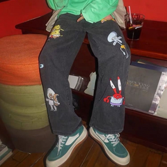 SpongeBob SquarePants Cartoon Style Loose Hip-Hop Jeans