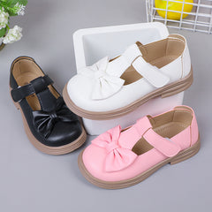 Fashion Solid Color Girls' Leather Loafers with Bow