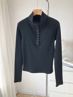 High Neck Stretch Long Sleeve Knit Top