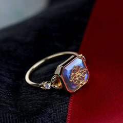 S925 Silver Plated K Gold Gray Blue Labradorite Ring