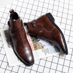 Black Lace Up Square Toe Ankle Boots for Men