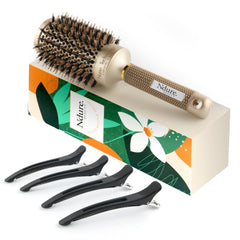 Ndure Beauty Hair Brush for Blow Drying Curling & Straightening - Ceramic & Ionic Boar Bristles Barrel Brush with 4 Clips Included