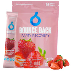 Bounce Back Party Recovery | Natural Electrolyte + Vitamin Support for Morning After Wellness | 7 Electrolytes + 16 Vitamins & Minerals (16 Pack Strawberry)