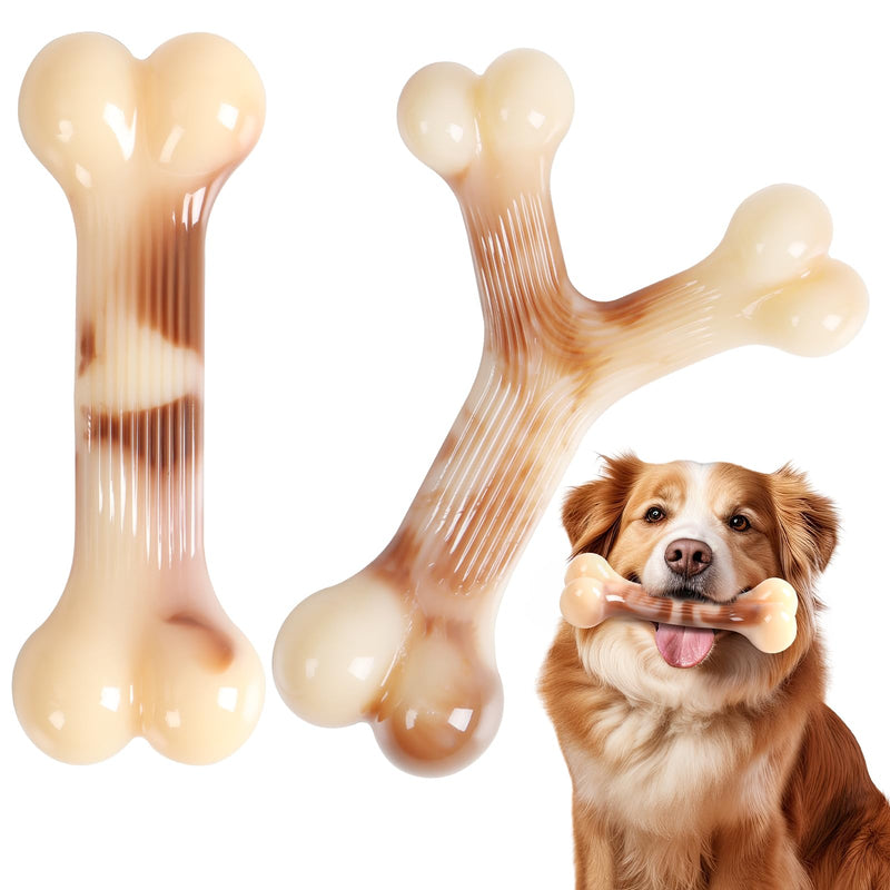 2 Pack Dog Chew Bones for Aggressive Chewers Tough Nylon Long-Lasting Dog Toys for Large and Medium Dogs Puppy Teething Teeth Cleaning Interactive Durable Chew Toys for Boredom and Anxiety Relief