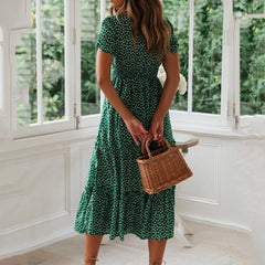 Women's Floral Dress with Square Neck and Bubble Sleeves