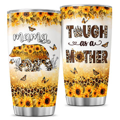 For Mothers Day Women Mother Mom Funny Coffee Leopard Print Cups Insulated Tumblers Cheetah Handle Mama Bear Gifts Mama Bear Sunflower Tumbler 20 Oz With Lid And Straw