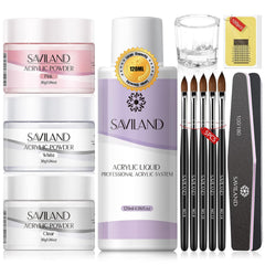 Saviland Acrylic Nail Kit - Big Capacity 30g Clear Pink White Acrylic Powder and Liquid Set 120ml for Acrylic Nails Extension Beginner Nail Kit for Nail Art Designs Home DIY