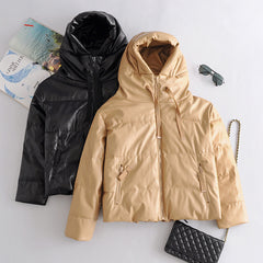 2019 Winter Fashionable Loose Faux Leather Hoodie