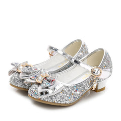 Girls' Casual Glitter High Heel Leather Shoes with Bow
