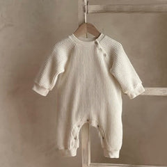 Waffle Cotton Long-Sleeved Baby Jumpsuit for All Seasons