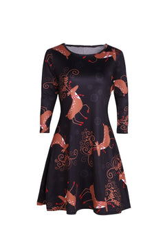 Multi-Flower Christmas Print Dress for Women