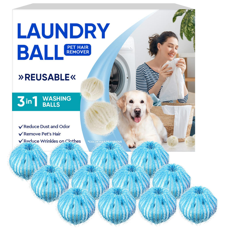 12 PCS Pet Hair Remover for Laundry Dog Hair Remover for Clothes-Dryer Balls for Pet Hair-Reusable Fur Hair Catcher Washer Machine Anti Winding Pet Hair Lint Catcher for Washing MachineBlue