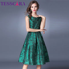 TESSCARA Women's Luxury Jacquard Green Cocktail Dress