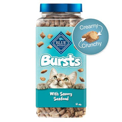 Blue Buffalo Bursts Crunchy & Creamy Cat Treats Great for Training Savory Seafood 12-oz Tub