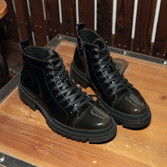 Men's Leather High Top Zipper Shoes with Gradient Color