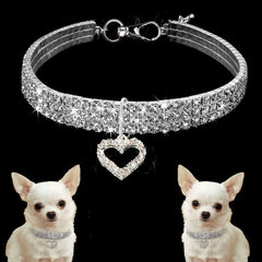 Dogs Kingdom Pet Cute Full Rhinestone Collar Dog Bling Bling Heart Diamond Necklace Dog Cat Fancy Princess Wedding Style Collar for Small Pet Cat Kitten PuppyWhiteM:10-12" Neck