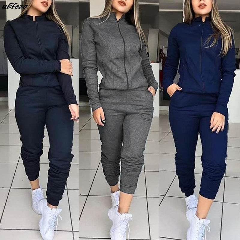 Women's Casual Sports Set - Hooded Long Sleeve Outfit