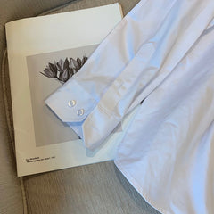 Korean Casual White Long Sleeve Shirt with Heart Print