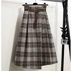 Thick Retro Plaid Long Skirt for Autumn and Winter