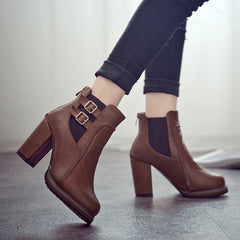 British Vintage Chunky Heel Ankle Boots for Women