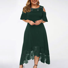 Trendy Plus-Size Gradient Lace Shoulder Dress for Women