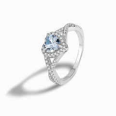 High-Quality Sterling Silver Heart-Shaped Blue Zircon Ring