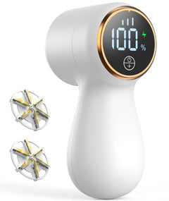 Rechargeable Fabric Shaver Lint Remover Sweater Shaver with 3-Speed Control LED Display Clothes Shaver 6-Leaf Stainless Steel Blades Suitable for Clothes Sweater Couch Blanket Wool (White)