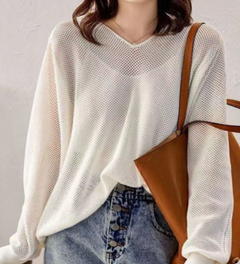 Hollow Ice Silk V-neck Lightweight Sweater