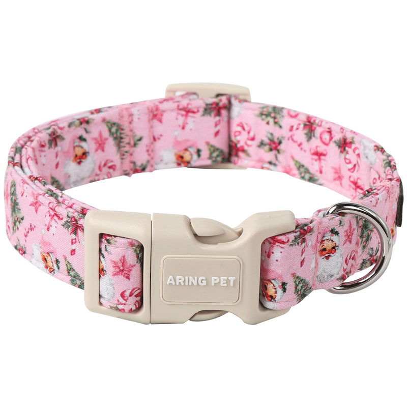 ARING PET Christmas Dog Collar-Cotton Pink Santa Claus Dog Collar Adjustable Christmas Tree Pet Collars Puppy Collar with Quick Release Buckle for Girl&Boy Dogs