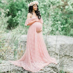 Maternity Photography Props Lace Wedding Dress Gown
