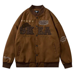 Retro Letter Embroidery Bomber Jacket for Men and Women