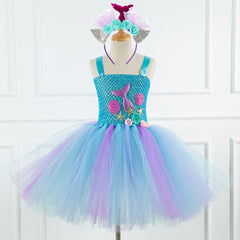 Mermaid Girls Princess Dress with Net Yarn Design