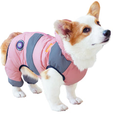 QUEEICE Warm Dog Down Puffer Jacket with Hat and 4 LegsFilled Nature Duck DownPackable Lightweight Water-Resistant Puffer Jacket for DogCold Weather Winter Coats for DogSpace Style(PinkXXL)