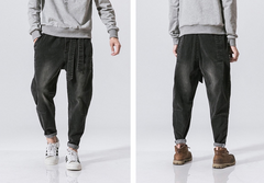Vintage Loose Fit Men's Denim Jeans with Wide Belt