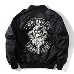 Wukong Monkey Men's Skull Embroidered Flight Jacket