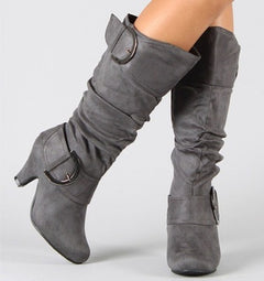 Belt Buckle Mid Calf Boots