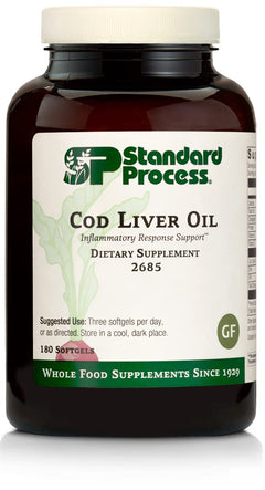 Standard Process Cod Liver Oil - EPA and DHA - Whole Food Eye Support Skin Health Antioxidant Supplement for Bone Health Heart Health Eye Health Bone Strength - 180 Softgels