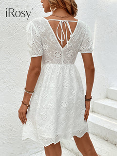 2024 Fashion Summer White Short Sleeve Midi Dress