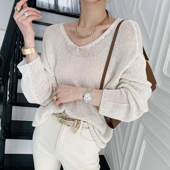 Hollow Ice Silk V-neck Lightweight Sweater