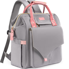 Kaome Diaper Bag Backpack Upgraded Large Capacity Multifunction Nappy Bags Waterproof Baby Bag Floral Insulated Sturdy Travel Maternity Back Pack for Baby Girls with Diaper Pad Bottle Bag (Grey)