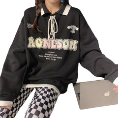 Fleece Top with Sense of Letters Print