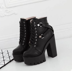 Lace-Up Ankle Boots with Chunky Heels and Platform
