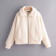 Cozy Plush Lamb Wool Zipper Coat for Comfort
