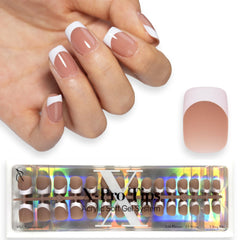 SXC Cosmetics French Tip Press On Nails Brown Extra Short Square 150 Pieces in 15 Sizes Ultra Fit with Pre-applied Tip Primer and Base Coat No Need to File Fake Nails for Nail Art DIY X-Pro Tips