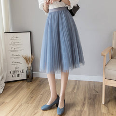 Solid Color High Waist Mesh Skirt for Summer Women