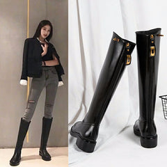 Knee-high Thick Heel Long Martin Leather Boots