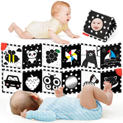 BBWOO High Contrast Baby Toys for Newborn Tummy Time Toys Black and White Baby Toys Soft Baby Book Infant Toy 0-3-6-12 Months Visual Stimulation Toy Chrismas Stocking Stuffers